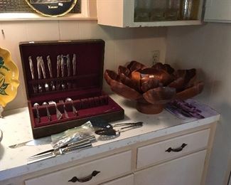 Silverplate Flatware & Hand Carved Serving Piece from the Philippines