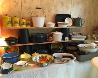 Vintage Enamelware & Cast Iron