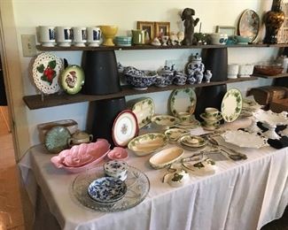 Frankoma Pottery, Franciscan Ivy Dishes , Jae of California Pottery, Blue & White Decor, & Milk Glass