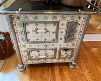 2. Belgian Art Nouveau Lillement Cast Iron Tile Stove c.1925 (36.5" x 25" x 32.5")