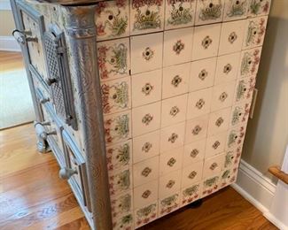 2. Belgian Art Nouveau Lillement Cast Iron Tile Stove c.1925 (36.5" x 25" x 32.5")