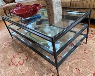 1. Metal Coffee Table w/ 3 Beveled Glass Shelves (49" x 27" x 20")