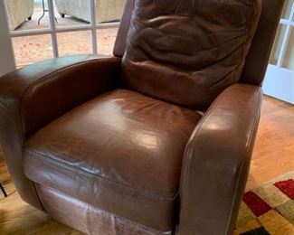 18. Crate and Barrel Leather Recliner (35" x 38" x 35")