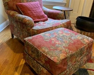 20. Domain Floral Upholstered Club Chair (36" x 37" x 35") w/ Ottoman (29" x 22" x 18")