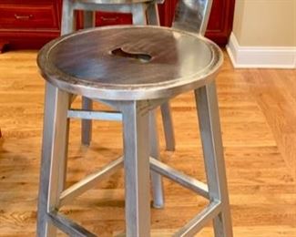27. Pair of Contemporary Metal Bar Stools (17" x 17" x 45") (seat ht 30")