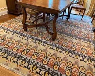 35. Hand Knotted Yellow Grey and Rust Rug (9' x 12')