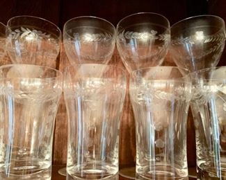 38. Set of 21 Wine and Water Etched Glasses