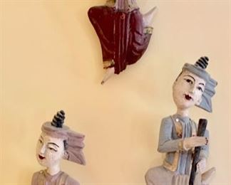 42. Set of 3 Thai Carved Wood Musical Figures