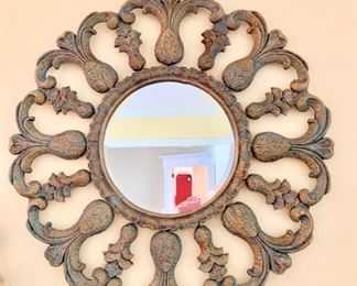 51. Beveled Mirror w/ Painted Carved Wood Frame (33")