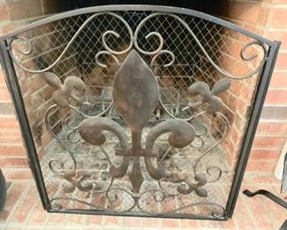 47. Wrought Iron Tri-Fold Fleur-de-lis Fireplace Screen