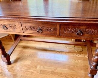 53. 3 Drawer Writing Desk w/ Turned Wood Legs (47" x 28" x 30")