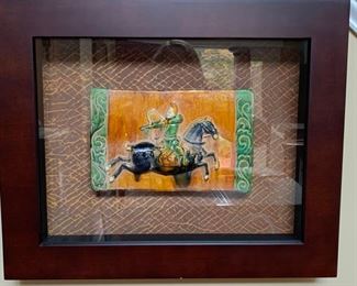 56. Framed Asian Gained Tile of Warrior (22" x 18")