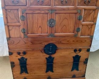 80. Korean Elm Wood and Mixed Hardw TwoPiece Bandaji Chest 1st Quarter 20C (36" x 16" x 41")