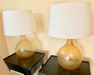 86. Pair of Hand Blown Yellow Lamps (25")