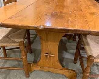 93. Pine Drop Leaf Dining Table w/ 2-10" Leaves (22" x 30" x 60")
94. Set of 8 Ladder Back Chairs w/ Rush Seat 2 Arm Chairs and 6 Side Chairs