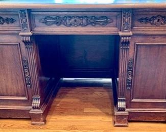 127. Antique Carved Desk w/ Leather Inset Top (55" x 34" x 31")