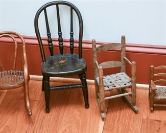 16. Four 4 Antique Miniature Doll Display Chairs