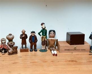 18. Grouping of Carved Wood Figures Wooden Boxes