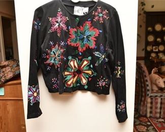 38. Designer Womens Sweater Jacket wEmbroidered Floral Designs