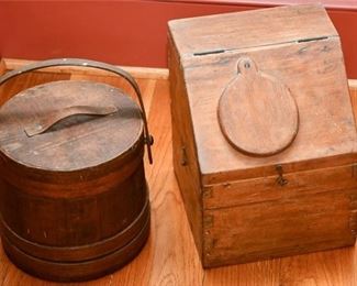 Collectible Antique Wooden Bucket wWooden Storage Box