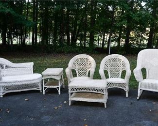 Vintage Six 6 Piece White Wicker Outdoor Furniture Set