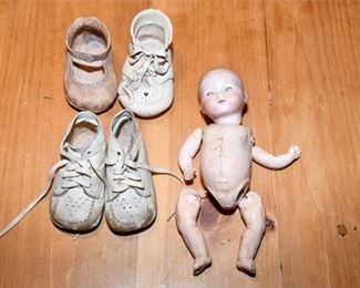 Vintage Leather Baby Shoes Childrens Baby Doll