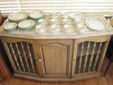 Minton Stanwood China made in England. This set includes SIX TOTAL 6-piece serving set, Serving Platter and Serving Bowl. Unique and Fabulous!
Check out the wonderful, vintage buffet style cabinet with three doors. Behind the middle door contains four drawers. Great storage and great piece!
