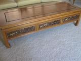 Teak coffee table with drawers and carvings purchased by owner in Bangkok and imported to United States ~~~ Unique!