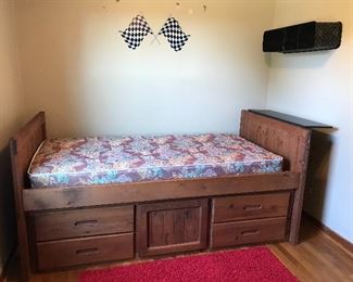 #26 Wood Twin Bed Frame with Mattress and Storage Below. $100