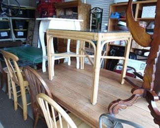 Cane table with glass top
