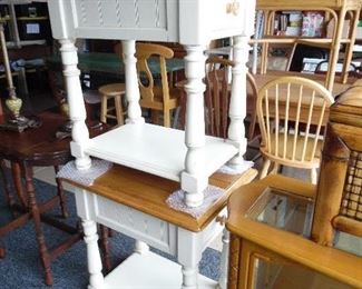 Pair of End tables, cottage white/wood top