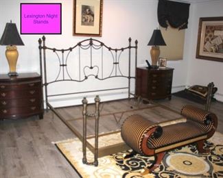 Pair of Lexington Night Stands, Metal Bed Frame, Cool Bench and Rug with Pair of Lamps 