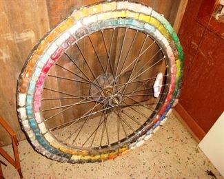 Decorated bicycle rim.