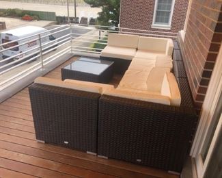 7-pc. Set with seating for 6
Constructed of durable weather-resistant steel and wicker. Black finish with white all-weather cushions
Cushions are connected with buckles to keep them in place. Large coffee table features tempered glass top
Specifications
Dimensions
126L x 63W x 24.5H in. (Overall)
Weight
187.5 lbs.