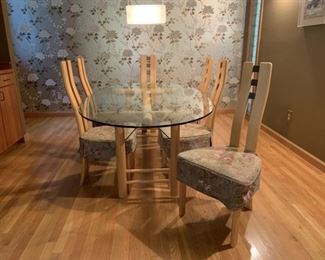 Danish Bamboo Glass top table and 6 upholstered chairs