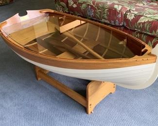 Glass top wooden boat table with oars Handcrafted by Wood N Stuff