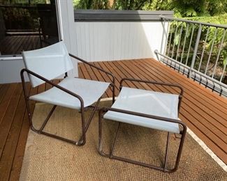 Outdoor metal and fabric chair and foot rest