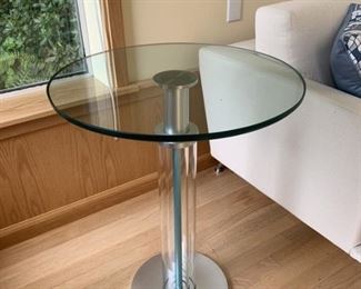 Italian glass top table with metal base