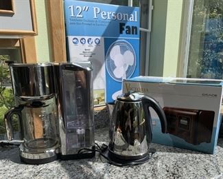 Russel Hobbs Coffee maker, electric kettle, Victoria Radio, Fan