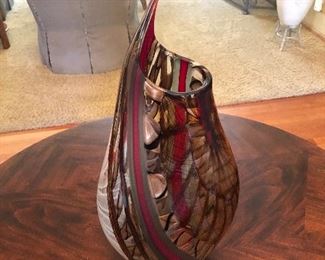 Signed Luca Vidal Murano Art Glass Vase 18.5”