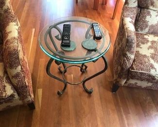 Wrought Iron Glass Topped Side Tables