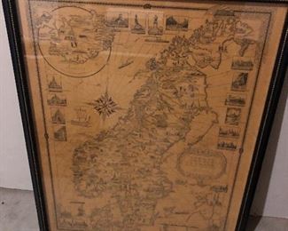 Copyright 1937 Ernest Dudley Chase Map Of Norway Sweden Denmark