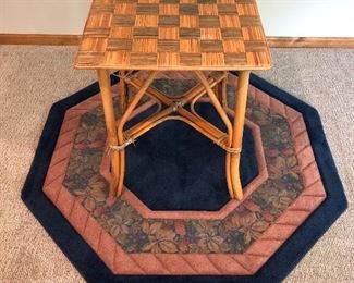 4’ x 4’ Wool Octagon Rug; Checkerboard Game Table