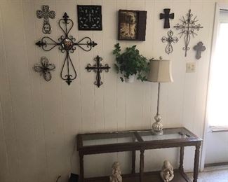 Sofa table and many crosses