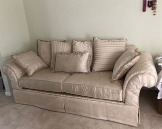 cream damask sofa in excellent condition