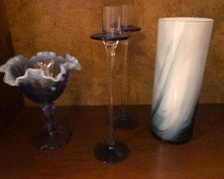 inside out sea urchin on the left there. Candle sticks. Milky glass