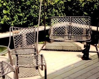 Brown Jordan patio furniture - swing, chairs, foot rest & black Scottie door stop