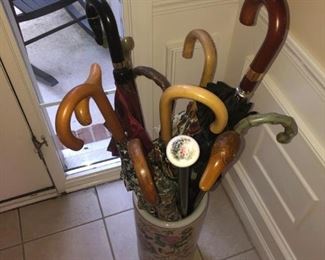 LARGE ASSORTMENT OF ANIQUE AND VINTAGE ORNATE WALKING CANES TO CHOOSE FROM