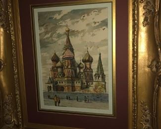 RUSSIAN SIGNED ARCHITECTUAL OIL PAINTING IN ORIGINAL ORNATE ROCOCO FRAME