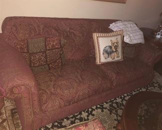 2 PIECE SET UPHOLSTERED FULL LENGTH SOFA AND SIDE SOFA CHAIR - GENTLY USED AND IN EXCELLENT CONDTION